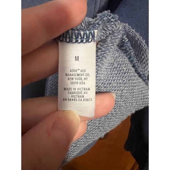 Aerie Women's Sun Washed Blue Split Neck Raw Hem Hoodie Sweatshirt Size M - Picture 6 of 9